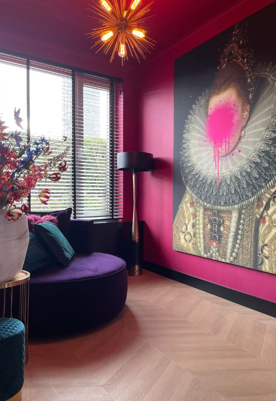 Vintage schilderij roze modern eclectisch interieur