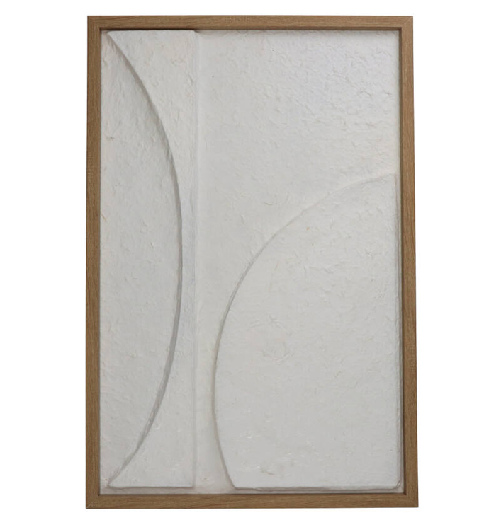 Wanddecoratie papier maché witte vormen in houten lijst