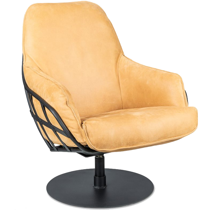 Zwart afgewerkte fauteuil bruin leer