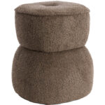 Bruine poef rond textiel bouclé