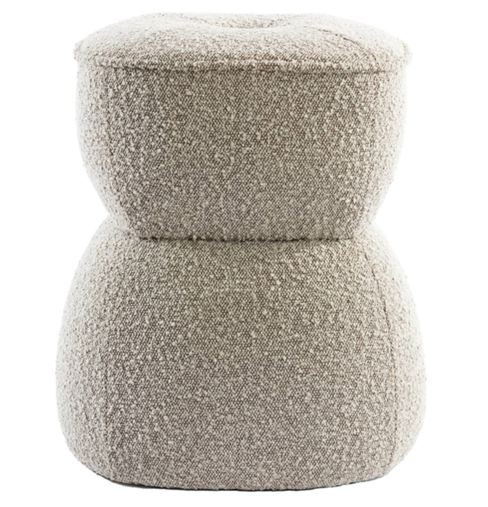 Poef beige textiel bouclé rond