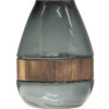 Vaas glas blauw groen met hout