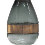Vaas glas blauw groen met hout
