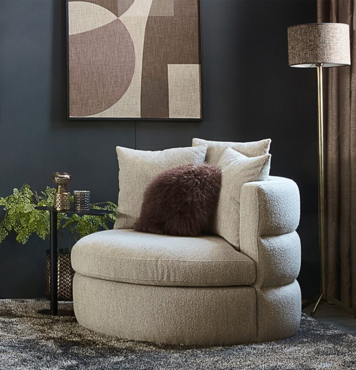 Fauteuil beige stof rond