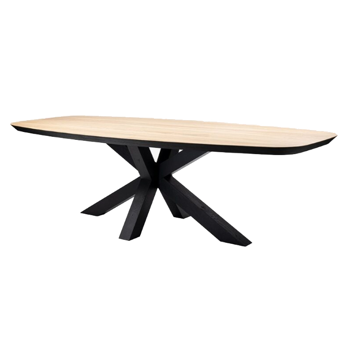 Ovale eettafel eikenhout met zwart onderstel