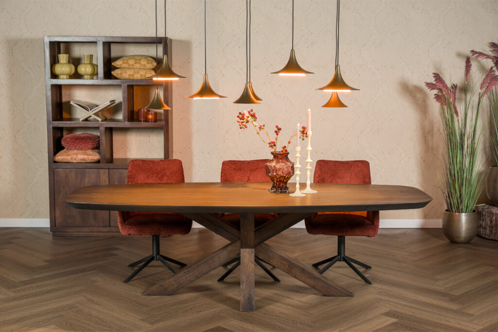 Spider poot hout bruin eettafel recht ovaal