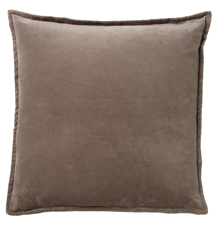 Taupe sierkussen velvet stof met bies