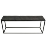 zwarte wandtafel aluminium houtnerf blad stalen onderstel