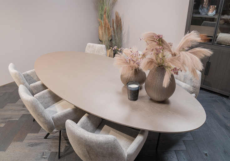 Eettafel ovaal mat metallic taupe