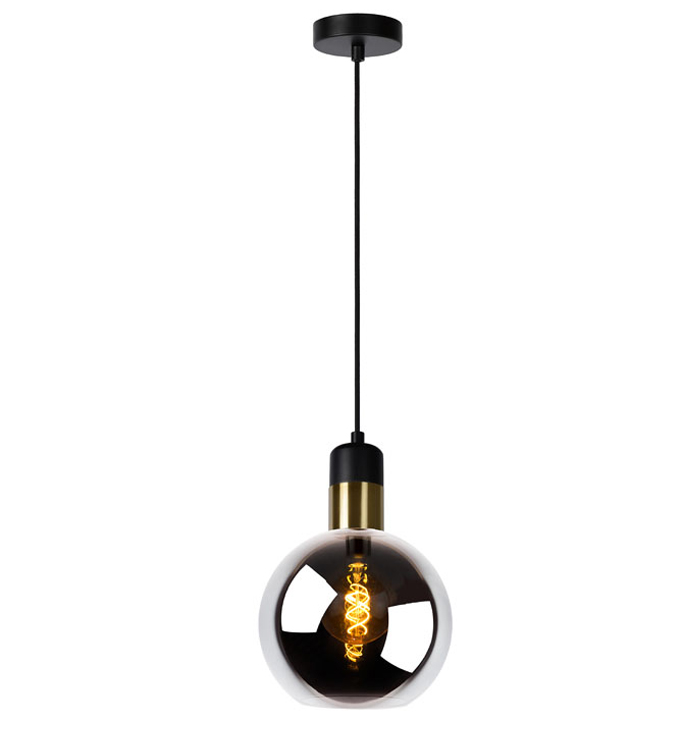 Hanglamp glas smoke met goud