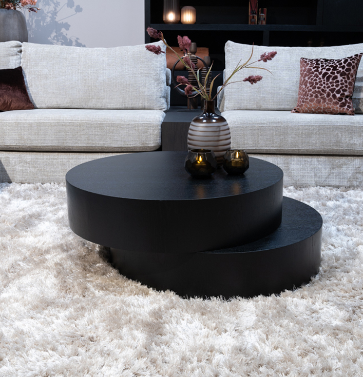 Salontafel ronde balden zwart eikenhout