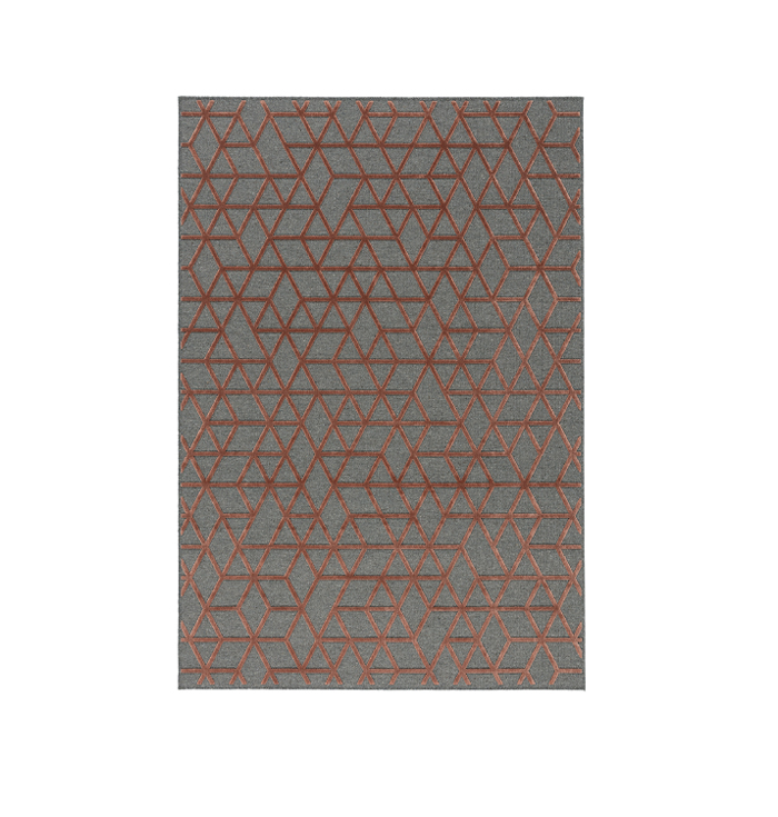 Vloerkleed patroon grijs rood laagpolig wol