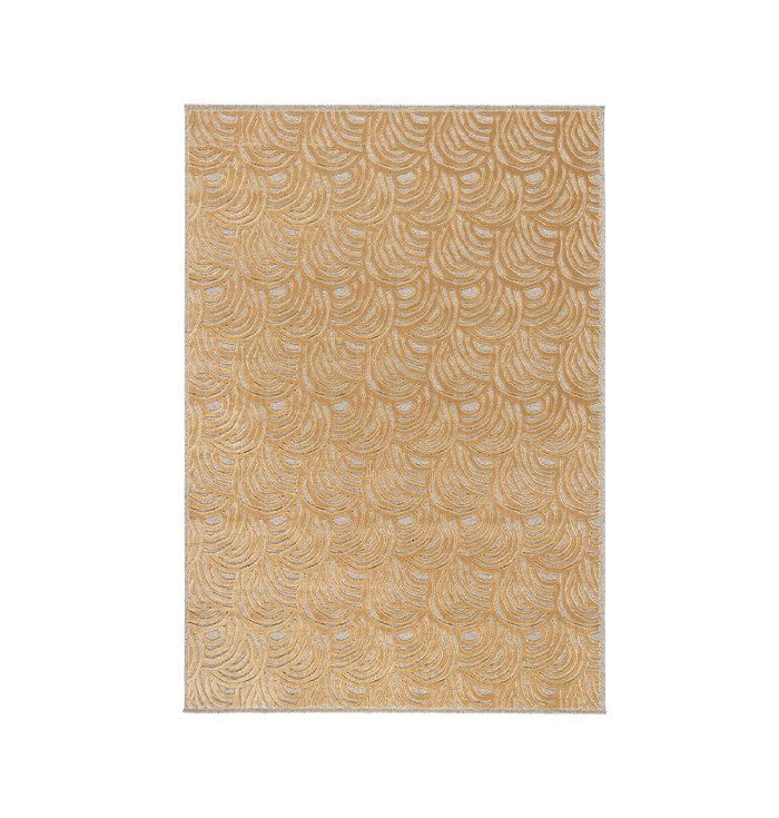 Vloerkleed wol stof beige goud patronen