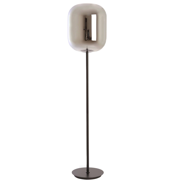 Vloerlamp grijs smoke glas met metaal rond