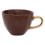 Bruin koffiekopje met gouden oor