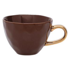 Bruin koffiekopje met gouden oor