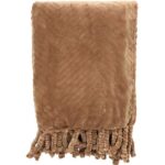 Plaid polyester zacht bruin met franjes