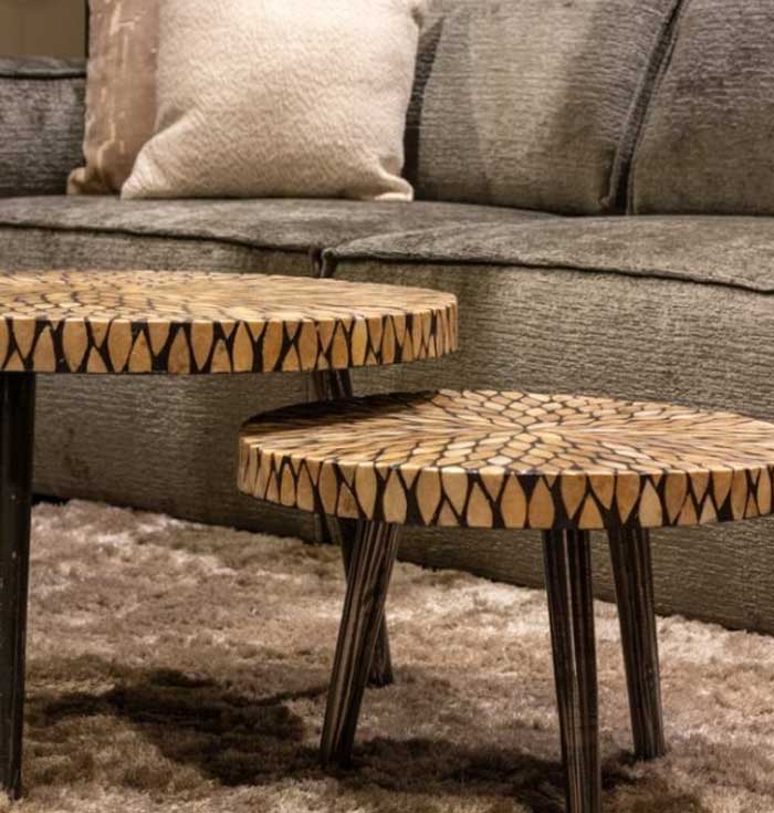 Salontafel rond schelp hout