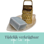 Amberblokje blauw met rasp en schelpenschaaltje cadeausetje