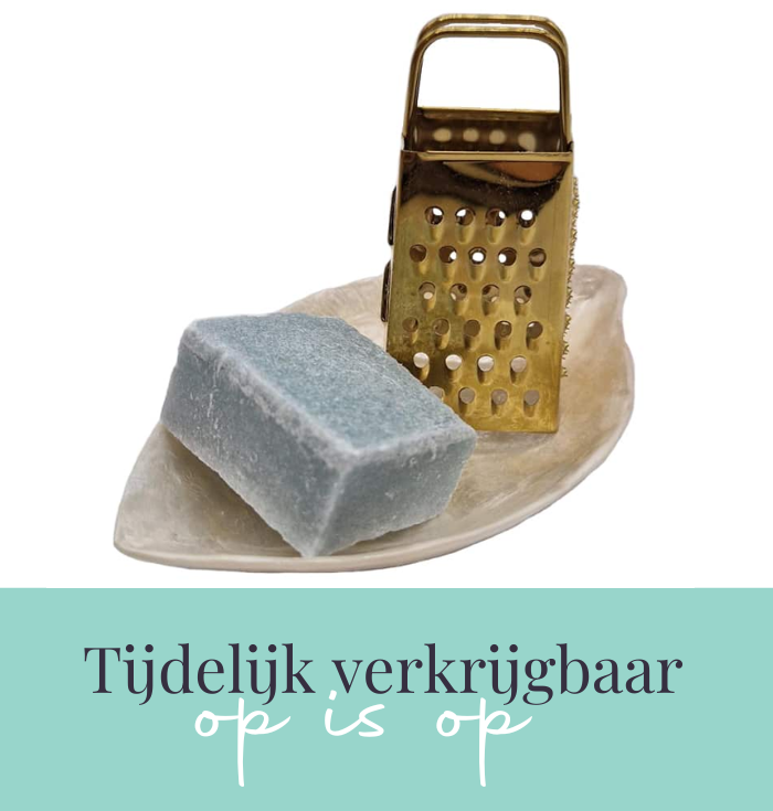 Amberblokje blauw met rasp en schelpenschaaltje cadeausetje