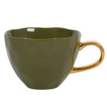 olijf groen koffiekopje met gouden oor