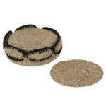 onderzetter zeegras set van 6 naturel met zwart detail