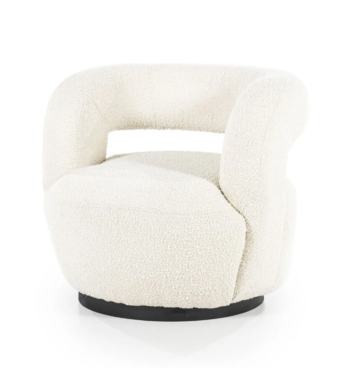 Fauteuil rond beige stof met zwart metaal