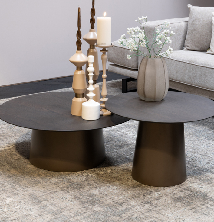 Houten salontafels metaal rond
