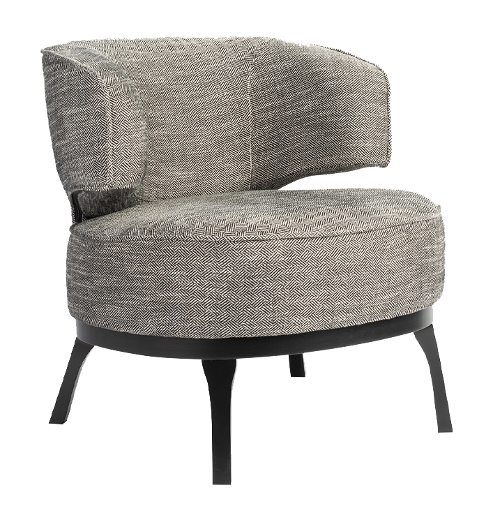 Fauteuil stof grijs patroon met zwarte poot