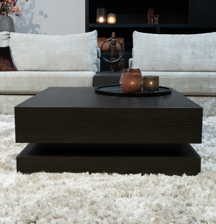 Salontafel vierkant hout afgewerkt mat metallic
