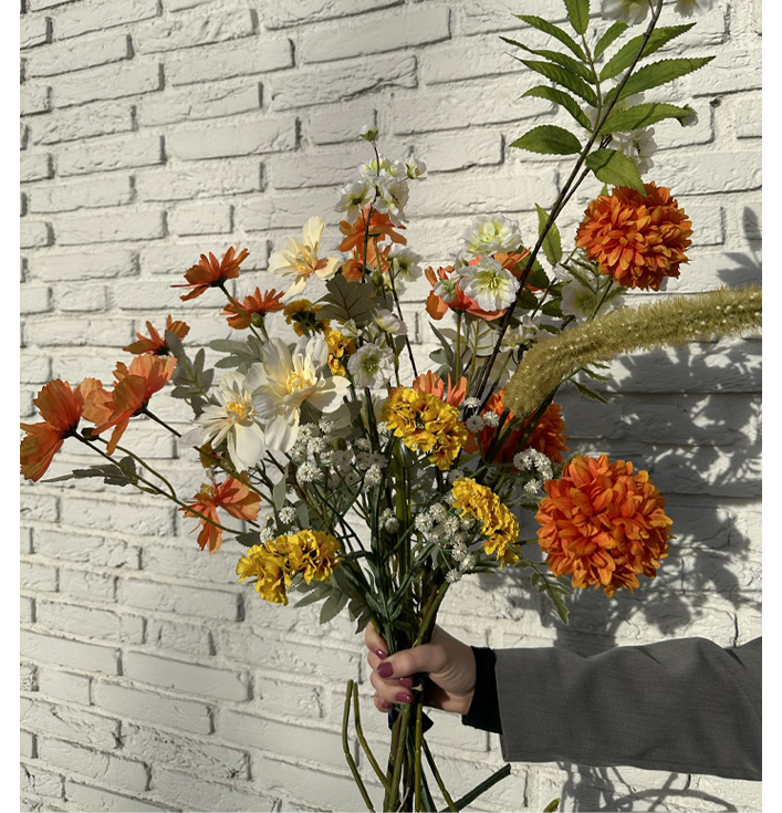 Boeket kunstbloemen oranje geel wit groen