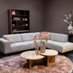 Liggedeelte hoekbank recht stof grijs beige