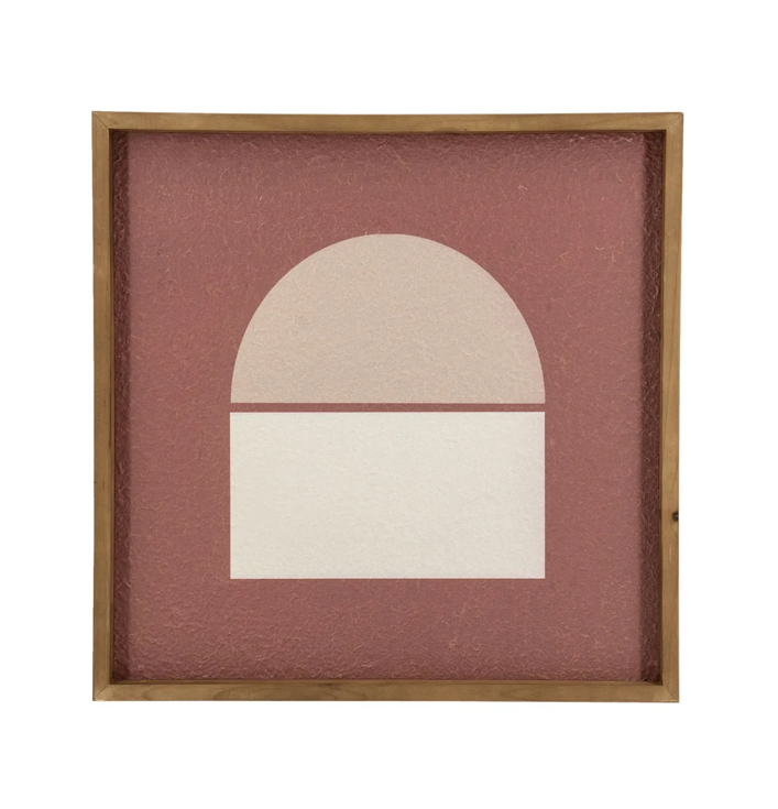 wandornament vierkant rond roze hout