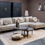 Hoekbank met liggedeelte groen bruin velvet stof