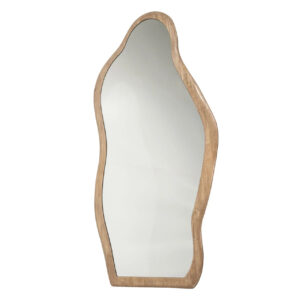 Organische spiegel vloer glas met houten rand