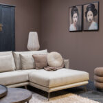 Stoffen hoekbank velvet groen bruin