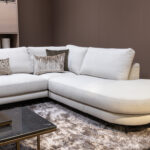 Rond liggedeelte hoekbank stof beige naturel