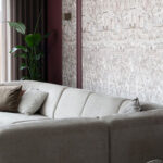 Hoekbank rond beige organisch stof