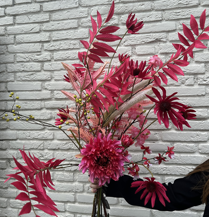 Kunstbloemen boeket opvallend roze