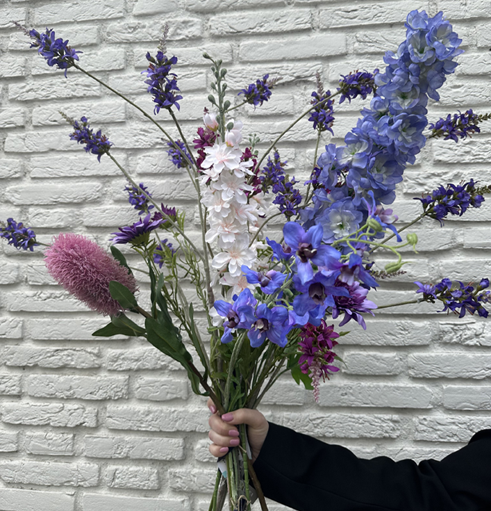 Kunstbloemen boeket pastel roze paars blauw