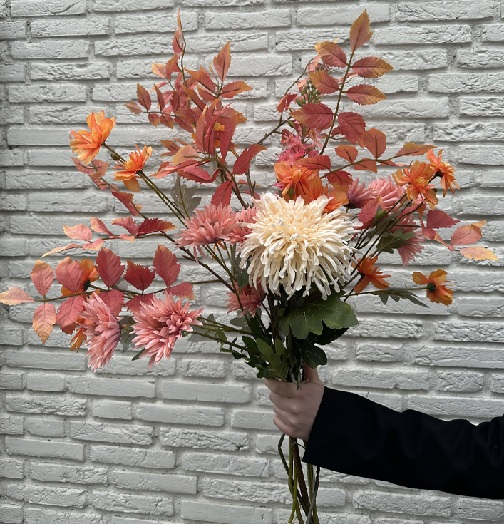 Kunstbloemen boeket peach met oranje