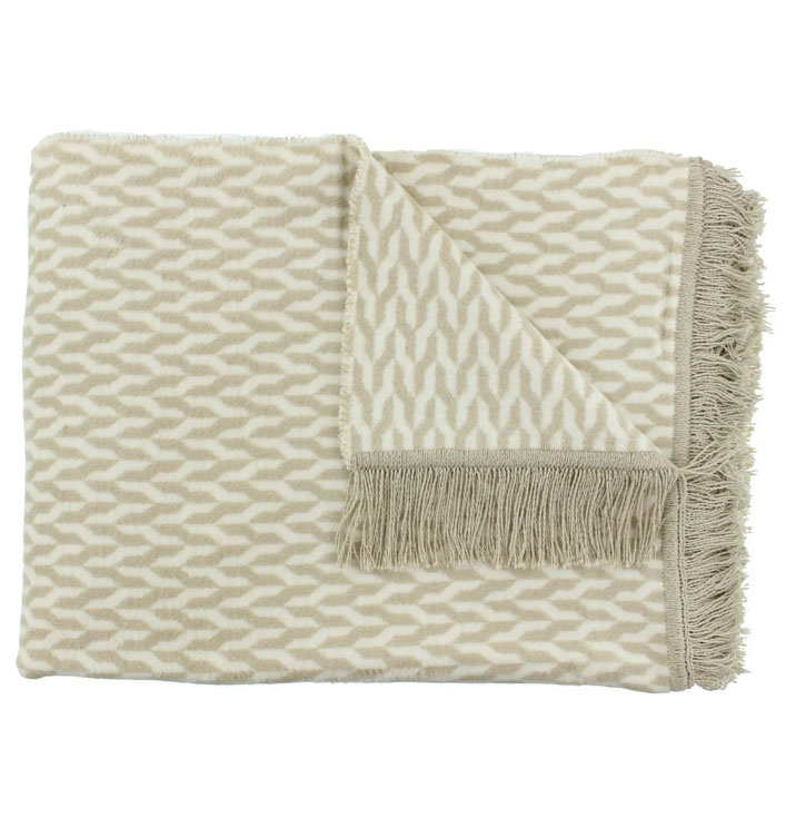 plaid naturel kleur met beige patroon en franjes