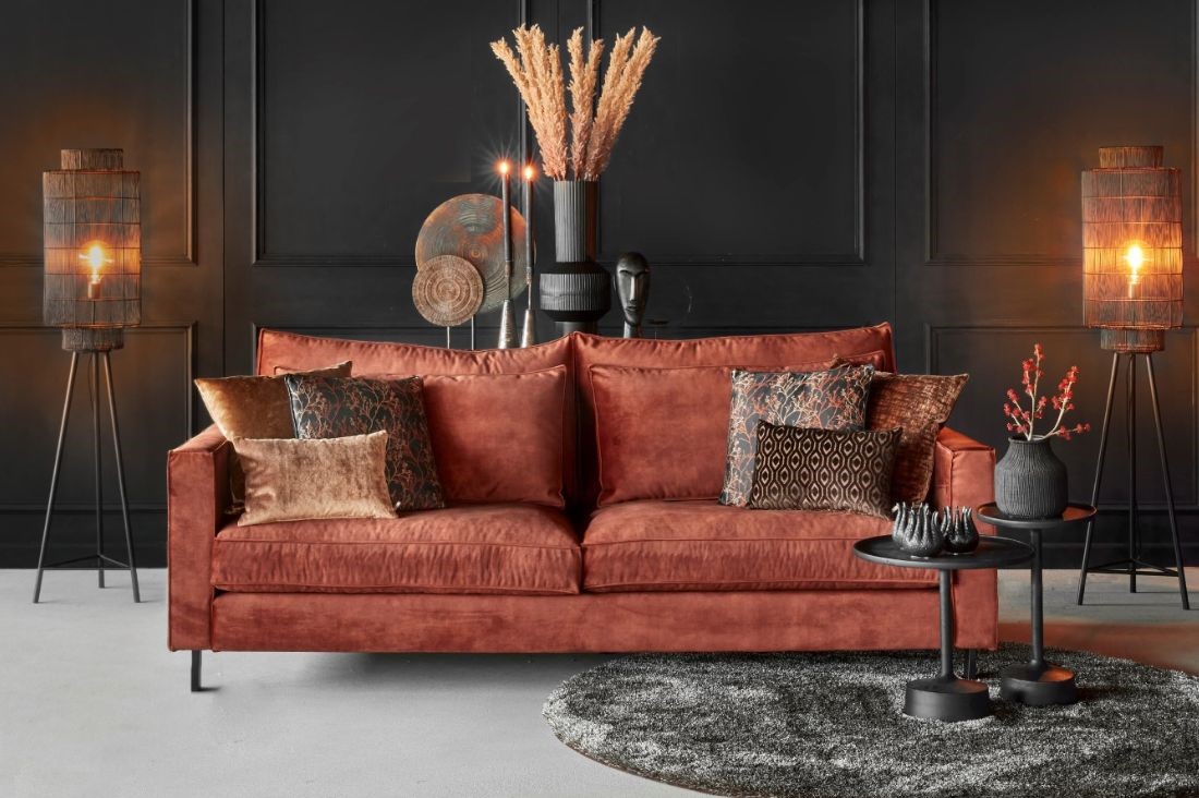 tweezitsbank roestbruin velvet op pootjes