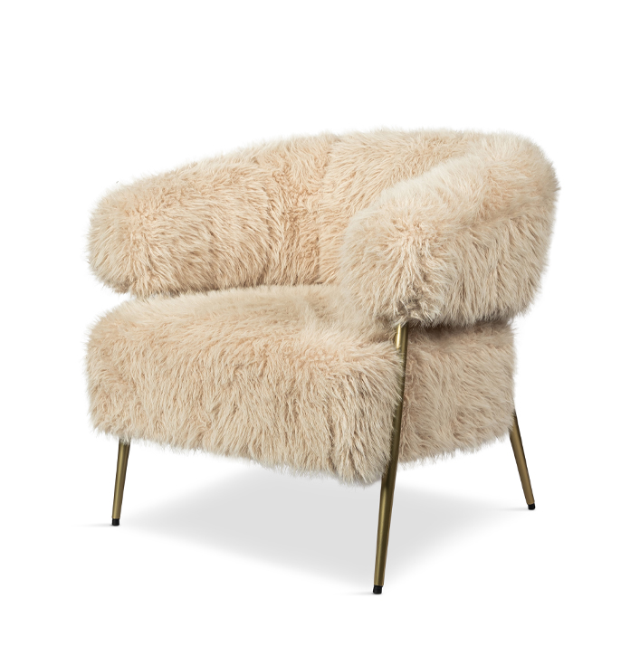 Fauteuil harig zacht creme metalen poot brons