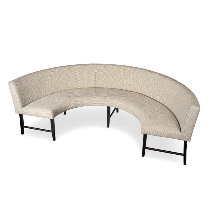 Eetkamerbank beige stof half rond met zwarte poten