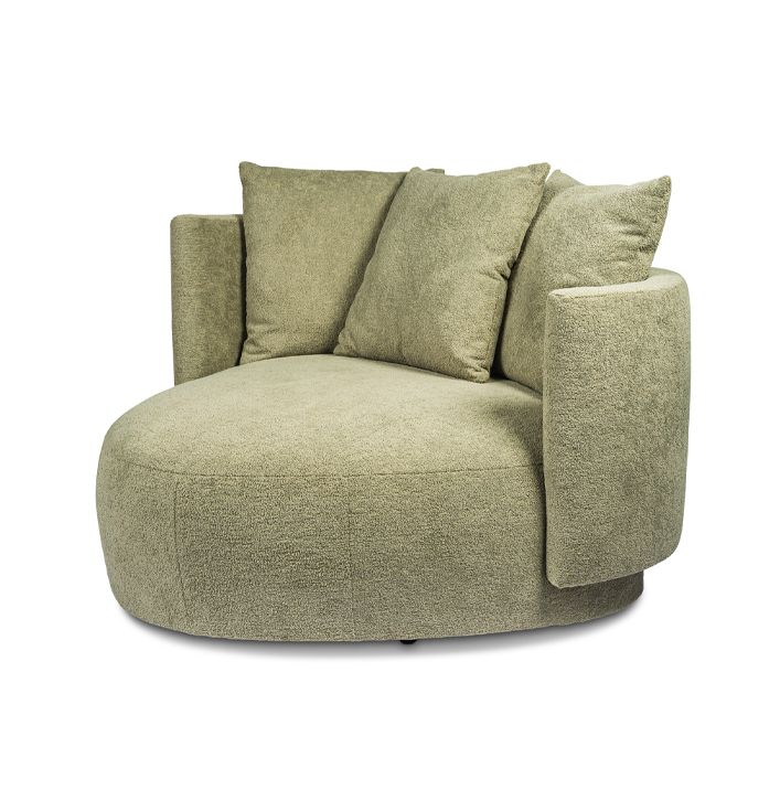Organische fauteuil groen stof rugkussens