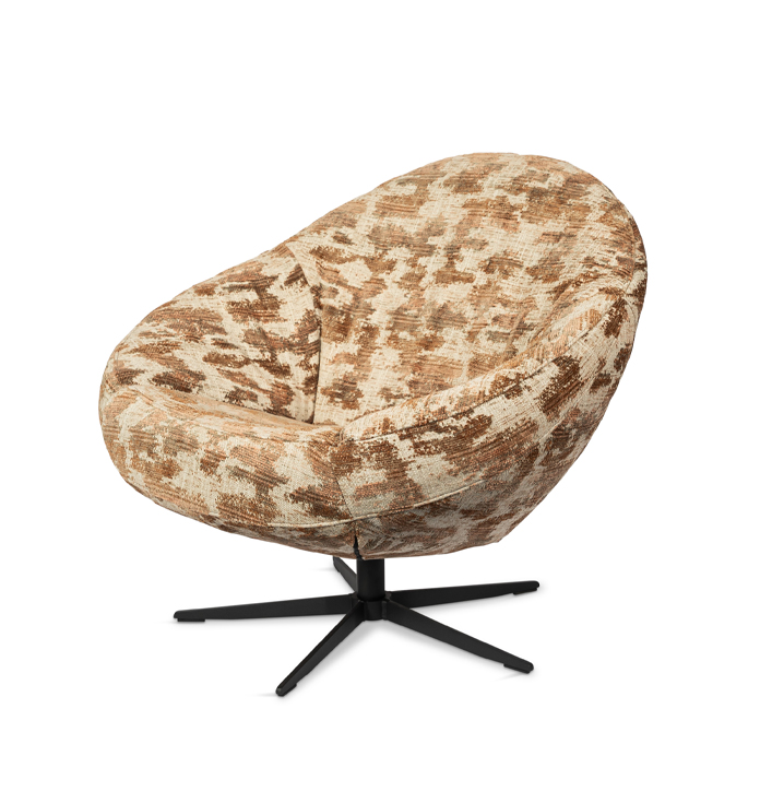 Stoffen fauteuil patroon bruin met metalen stervoet zwart