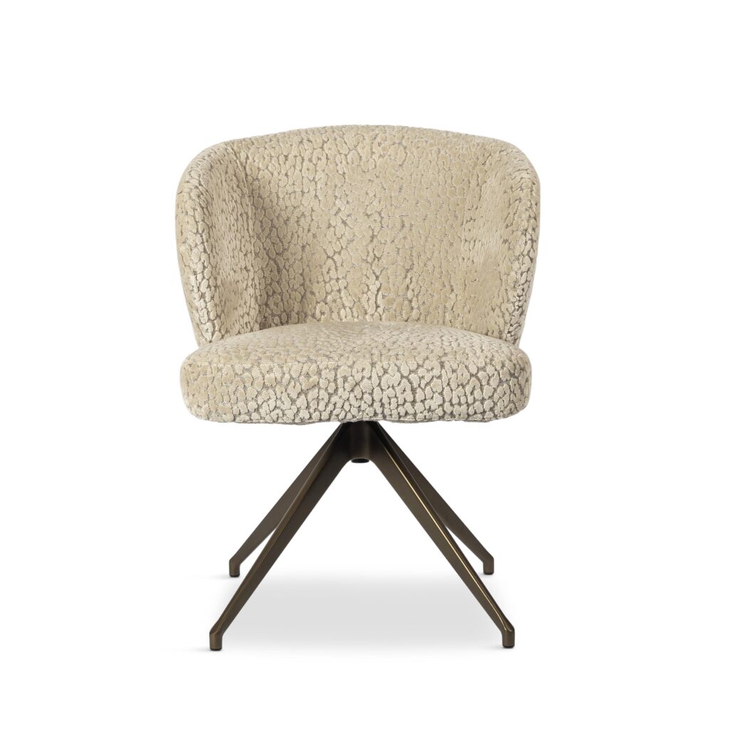 eetkamerstoel van stof met dessin en armleuning beige