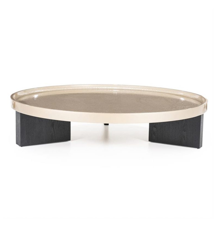 Salontafel rond beige met zwart houten poten