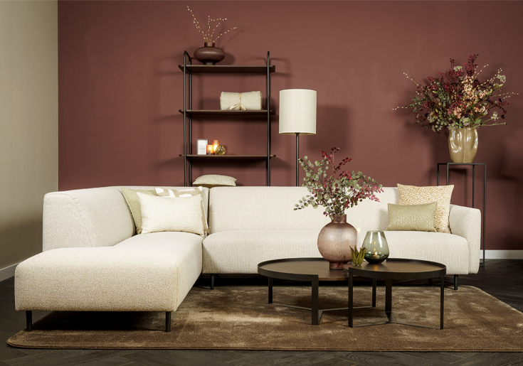 Hoekbank stof beige met zwarte poten